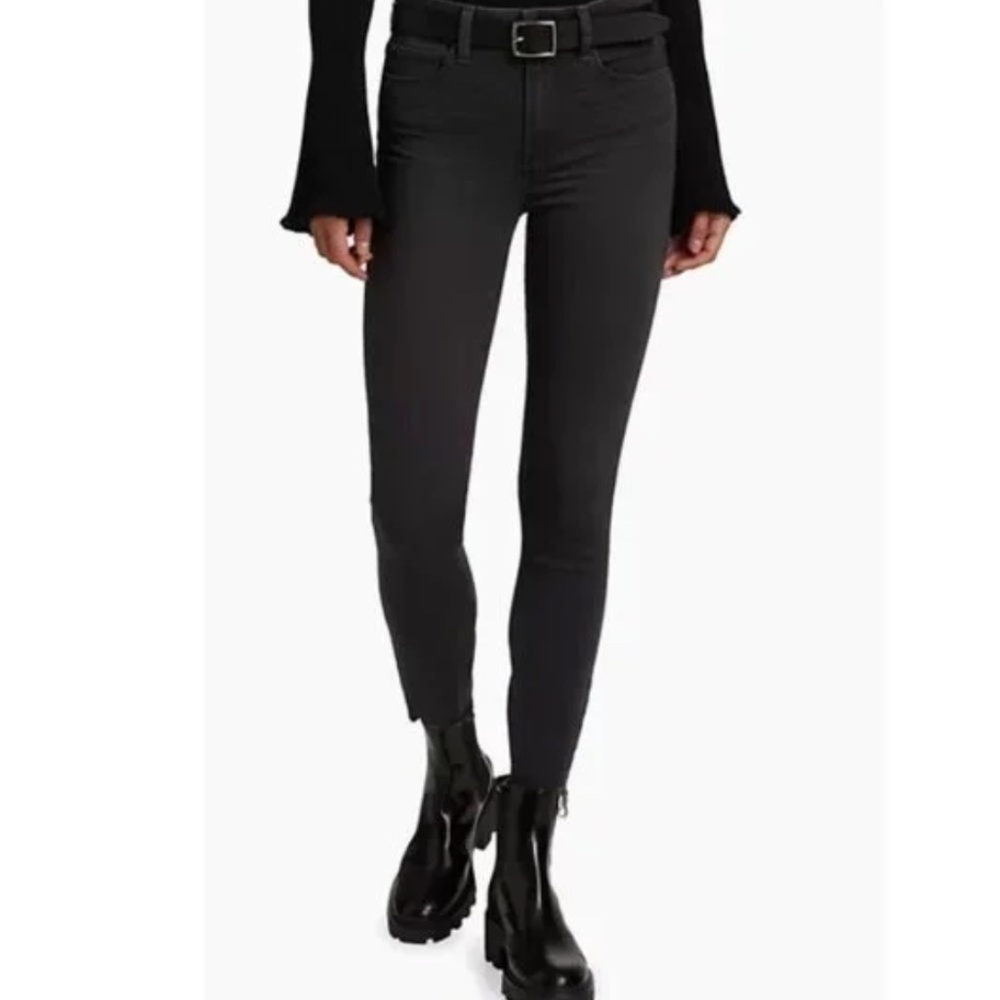 Rare PAIGE Hoxton Ankle High Rise Jeans in Gray Smokey Distressed Demolished 26